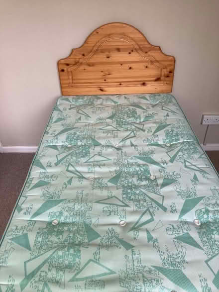Photo of free Single bed, base, mattress and pine headboard (Charlton Kings GL52) #3