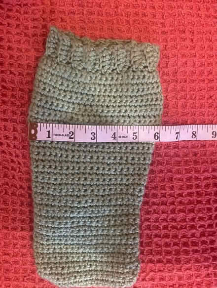 Photo of free hand knitted dog jumper XS Green (Bramley) #2