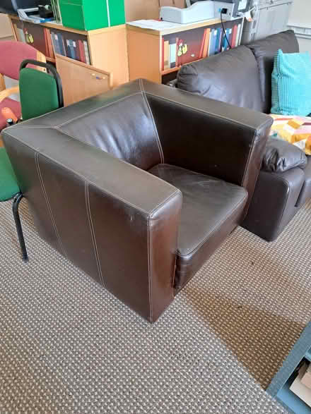 Photo of free Brown pleather armchair (North Great George's Street) #1
