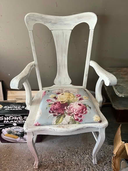 Photo of free Wood chair w/ vintage flower fabric (Avon) #1