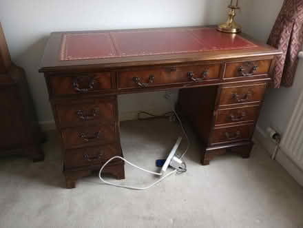 Photo of free Wooden desk with red leather top (Thorpe Bay SS1) #1
