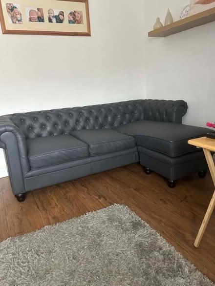 Photo of free Faux grey leather sofa/corner unit (Newtown M27) #1