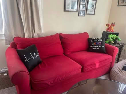 Photo of free Sofa, papasan chair & cushion (Downtown Plymouth) #1