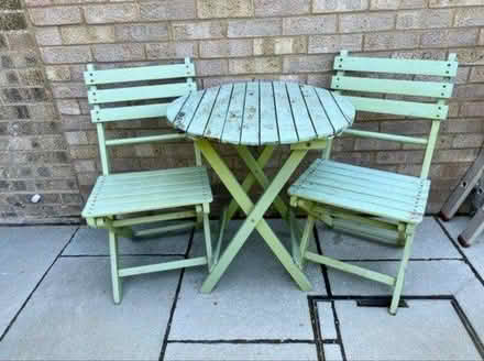 Photo of free Green Wooden Garden Table & Chairs (WOODNEWTON, Nr. OUNDLE) #1