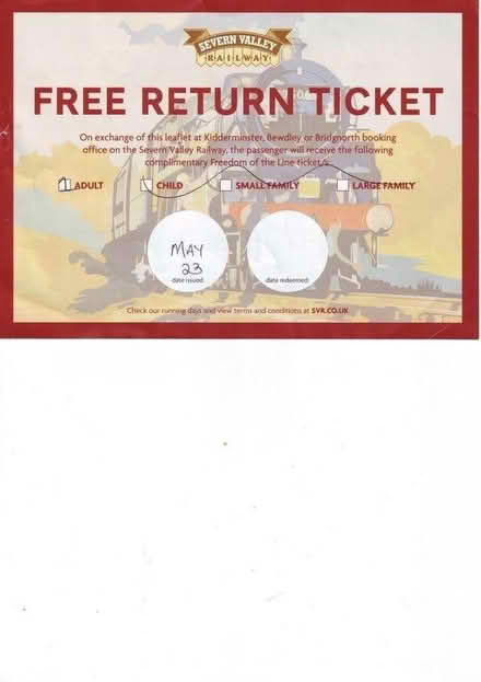 Photo of free Severn Valley Railway free ticket (Hatton) #1