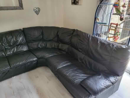 Photo of free Large black leather corner sofa (Chelmsford CM1) #1