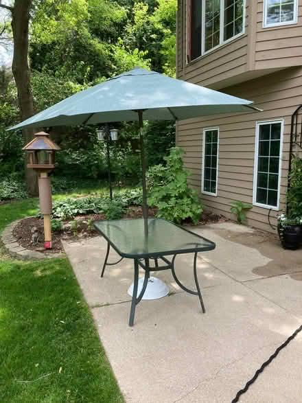 Photo of free Patio Glass Table, Umbrella (Carpentersville, west of river) #2