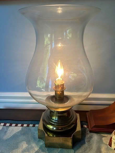 Photo of free Hurricane lamp: Brass bottom (Pine Hills) #1
