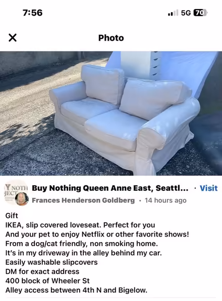 Photo of free Ikea slip covered loveseat (upper queen anne) #1