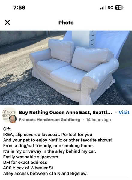 Photo of free Ikea slip covered loveseat (upper queen anne) #1