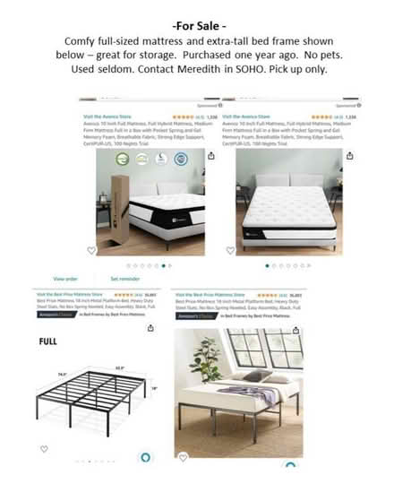 Photo of free Full mattress and frame like new (soho) #1