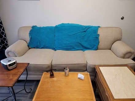 Photo of free 4 person sofa, office desk, end tbl (15 monument sq near TD Bank) #2