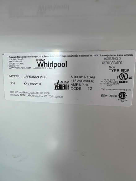 Photo of free Whirlpool WRF535SMBM Refrigerator (West Frisco) #4