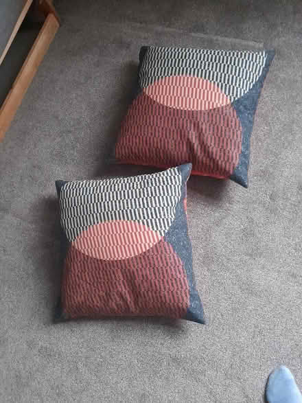 Photo of free Two orange/ grey patterned pillows (Woodseats S8) #1