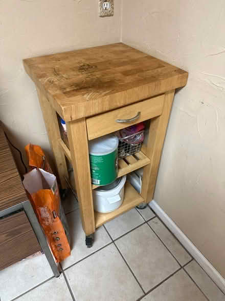 Photo of free Wood kitchen island on wheels (Near downtown Greensboro) #1