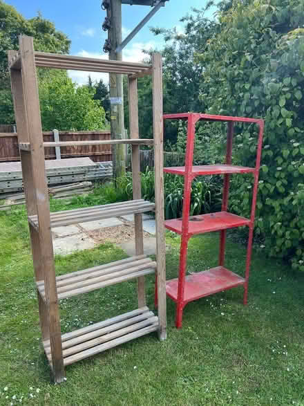Photo of free 2 old garage shelves (Great Dunham PE32) #1