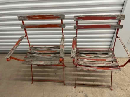 Photo of free 2 outside metal and wood chairs (Mineral and Santa Fe) #3