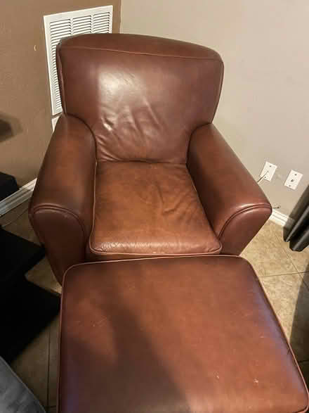 Photo of free Leather chair with foot rest (Carrollton) #1