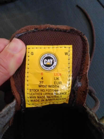 Photo of free Brown Caterpillar-brand leather boots, woman's size 4 (Dean EH4) #1