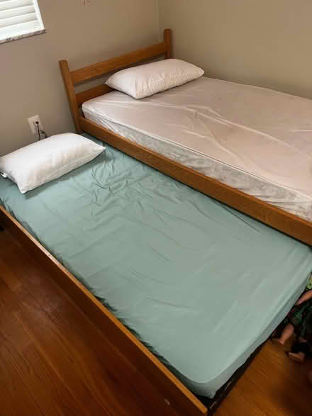 Photo of free Wood twin trundle bed frame only (13 btw Woodward & greenfield) #4