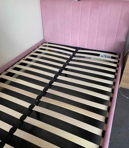 Photo of free Pink velvet double bed frame (Staines TW18) #2