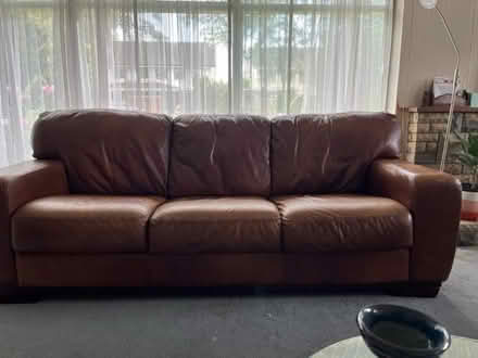 Photo of free Brown leather 3 seater couch (Naas town) #1