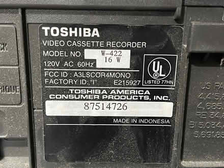 Photo of free Toshiba VCR player/recorder (Wauconda) #3