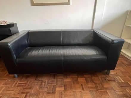 Photo of free Black leather 3 seater sofa (Walthamstow) #2