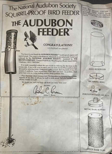Photo of free Audubon Bird feeder- never used (San Anselmo, Winship area) #1