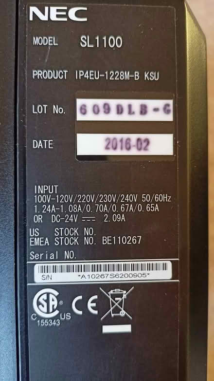 Photo of free NEC SL1100 IP4EU-1228M-B KSU PBX phone system (Ware SG12) #2