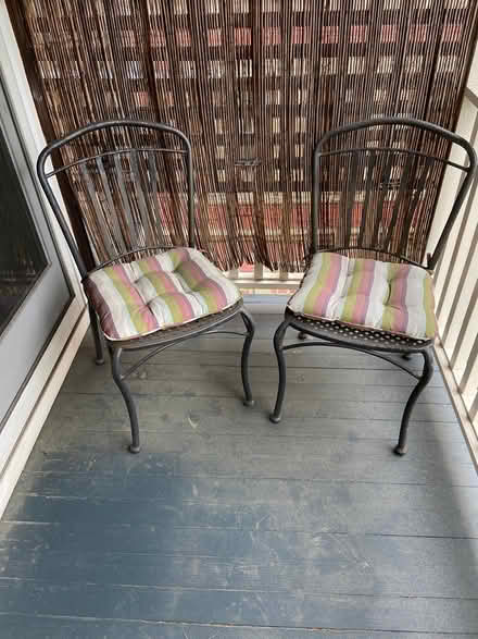 Photo of free Two wrought iron chairs w/cushions (Cambridgeport) #1