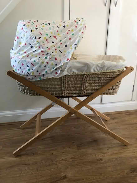Photo of free Mamas and Papas wicker Moses basket, with wooden stand (North Hinksey OX2) #1
