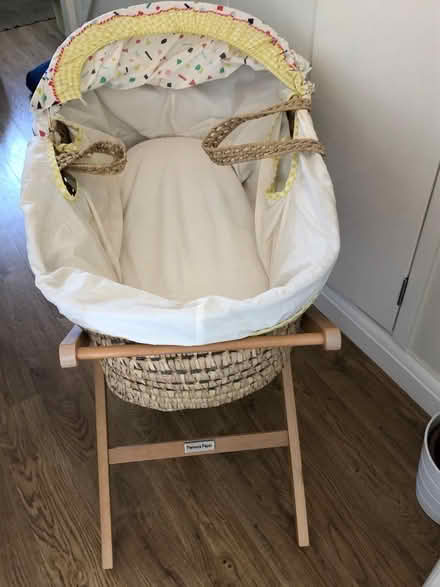 Photo of free Mamas and Papas wicker Moses basket, with wooden stand (North Hinksey OX2) #2