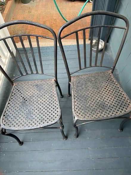 Photo of free Two wrought iron chairs w/cushions (Cambridgeport) #3