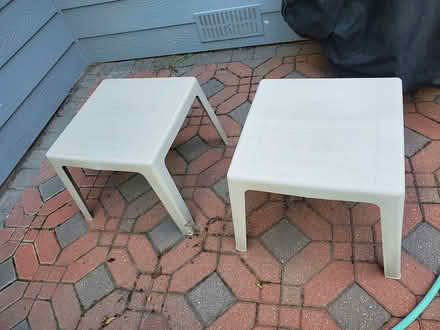 Photo of free 4 Plastic patio chairs and 2 tables (East Longmont) #2