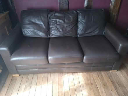 Photo of free Three-seater, dark brown leather sofa (Halstead CO9) #2