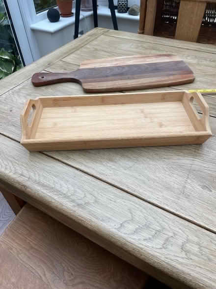 Photo of free Wooden chopping board and small bamboo tray (Farnham Royal SL2) #1