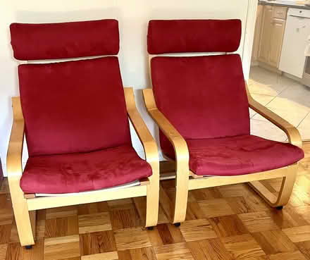 Photo of free two red IKEA Poang easy chairs (Palo Alto near Hoover Park) #1