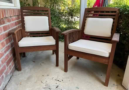Photo of free two patio easy chairs with cushions (Palo Alto near Hoover Park) #1