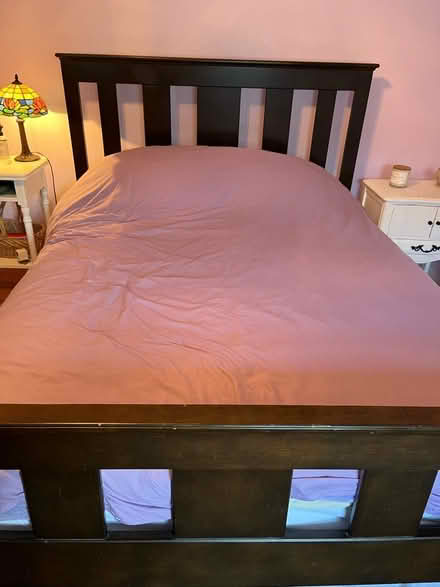 Photo of free Gorgeous dark wood queen bed frame (Koreatown) #1