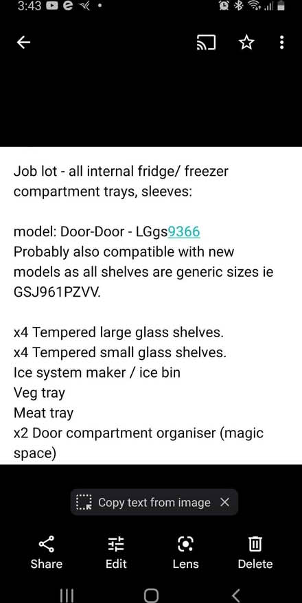 Photo of free LG GS9366 American fridge shelves (Perivale) #2