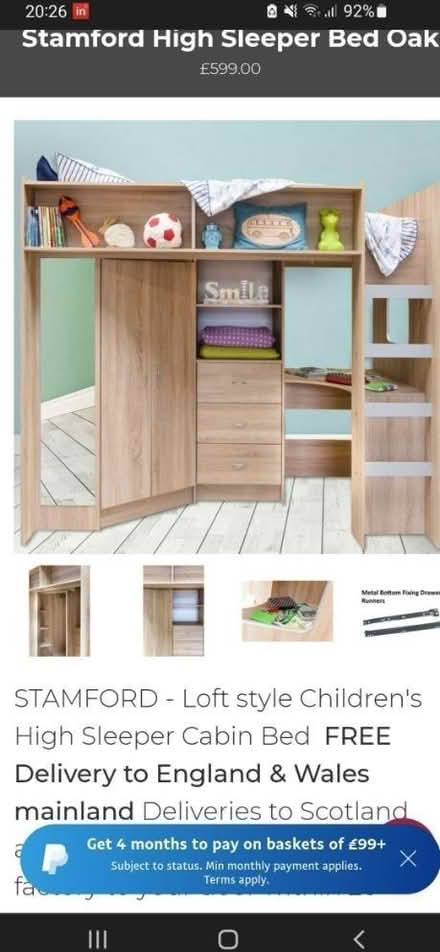 Photo of free Stamford high sleeper single bed (Gateshead Tyne and Wear NE10) #1