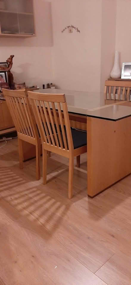 Photo of free Dinning table - wood base and glass top. (Elmstead BR7) #1