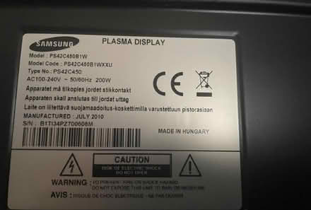 Photo of free Plasma Samsung TV 42 inch (Brincliffe Edge S7) #1