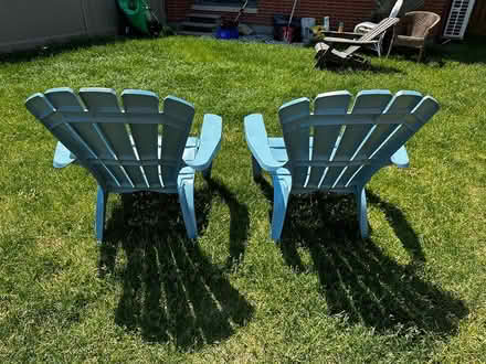 Photo of free 2 plastic light blue Muskoka chairs (Wateridge Village) #2