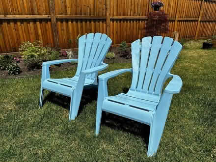 Photo of free 2 plastic light blue Muskoka chairs (Wateridge Village) #1