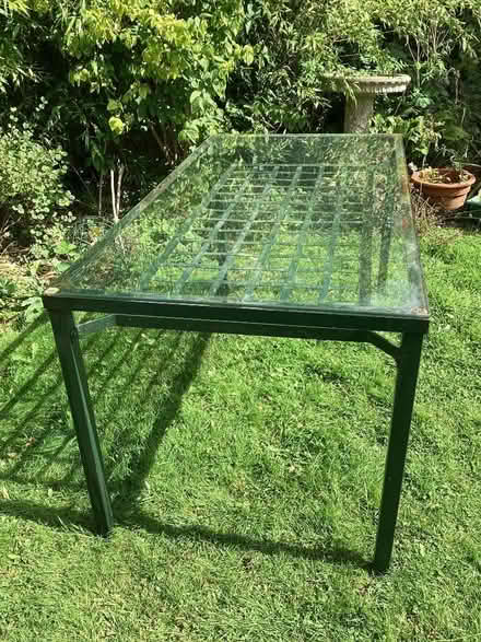 Photo of free Outdoor metal table with glass top (Oxhey Hall WD19) #3