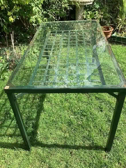 Photo of free Outdoor metal table with glass top (Oxhey Hall WD19) #2