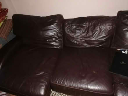 Photo of free Brown leather 3 seater sofa and 2 chairs (Low Beechburn DL15) #1