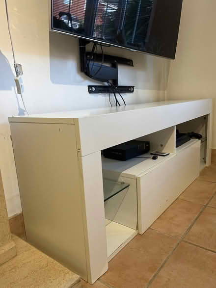 Photo of free White tv unit glass shelves storage (WD5 Abbots Langley) #2